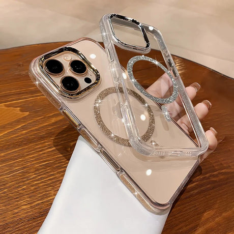 Clear glitter phone case with a MagSafe ring.