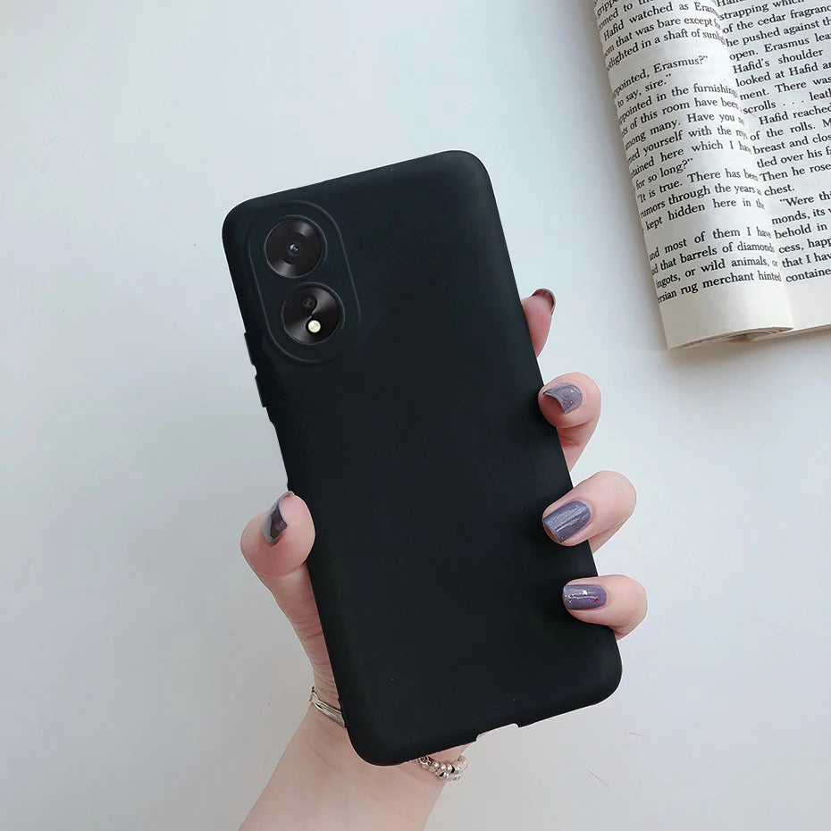 Black smartphone with dual cameras and a matte case.