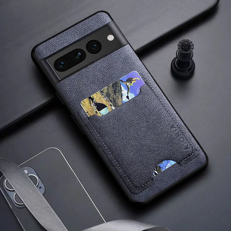 A black leather smartphone case with card slots.