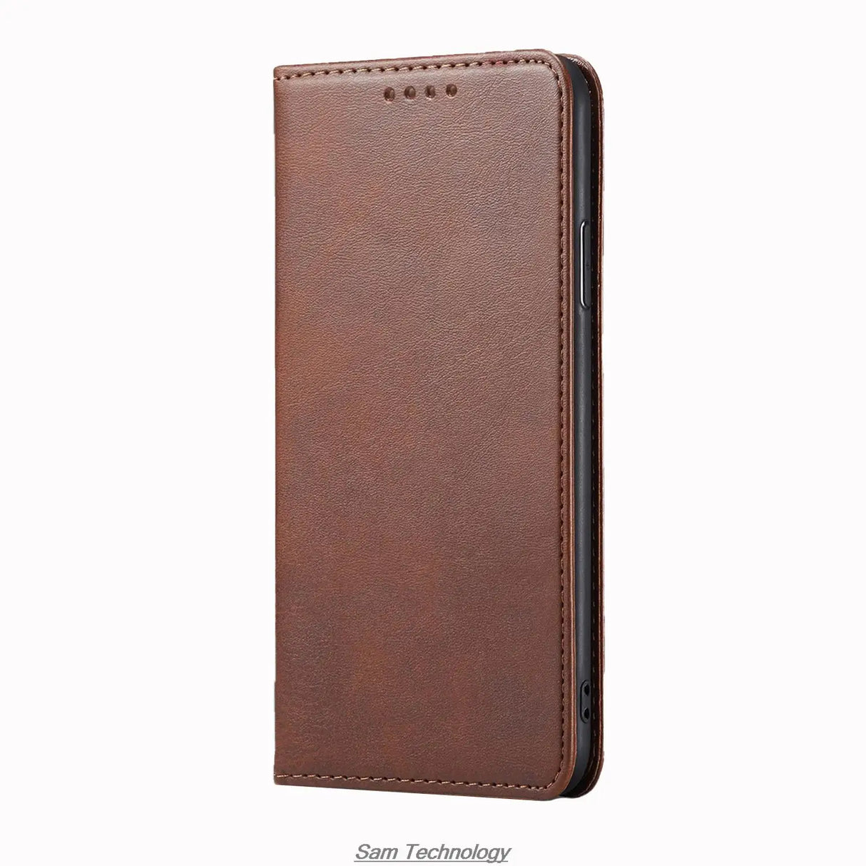 Brown faux leather phone wallet case.