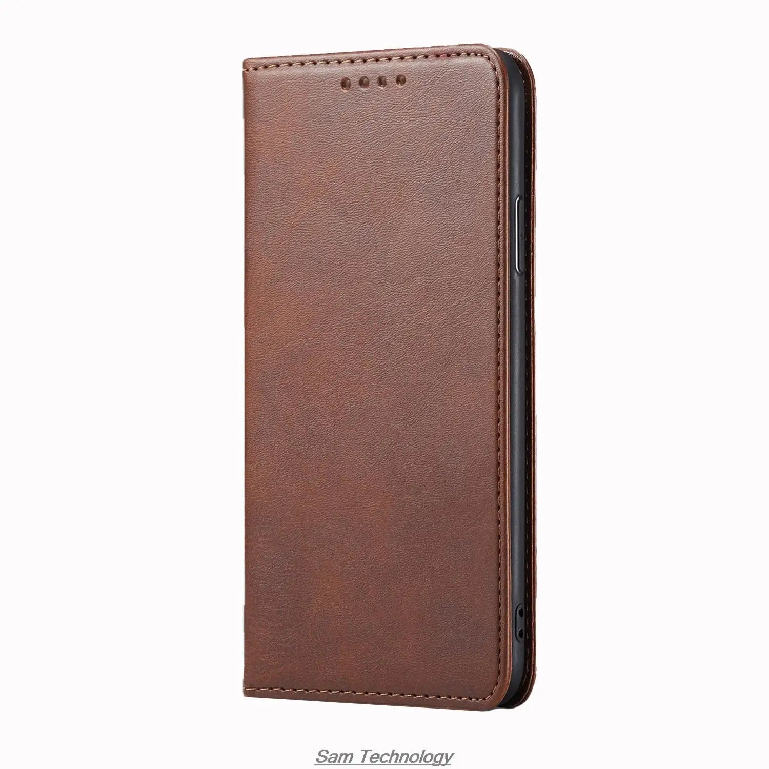 Brown faux leather phone wallet case.