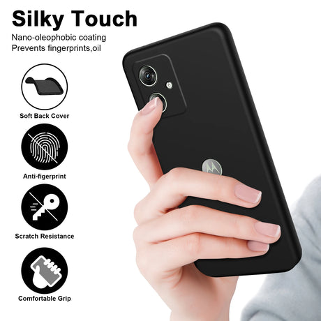 A black smartphone case with a soft, anti-fingerprint, scratch-resistant, and comfortable grip surface.