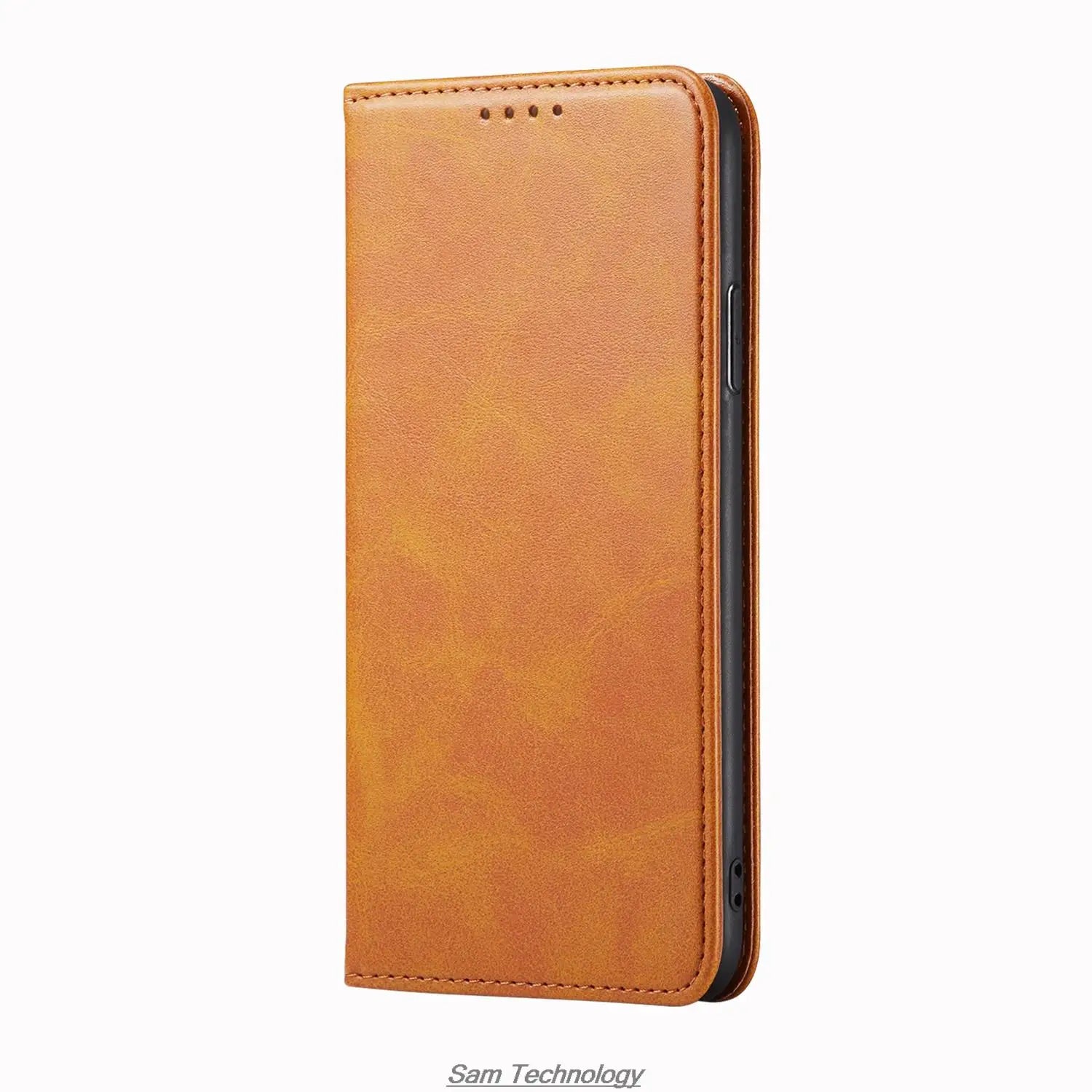 Brown faux leather wallet phone case.