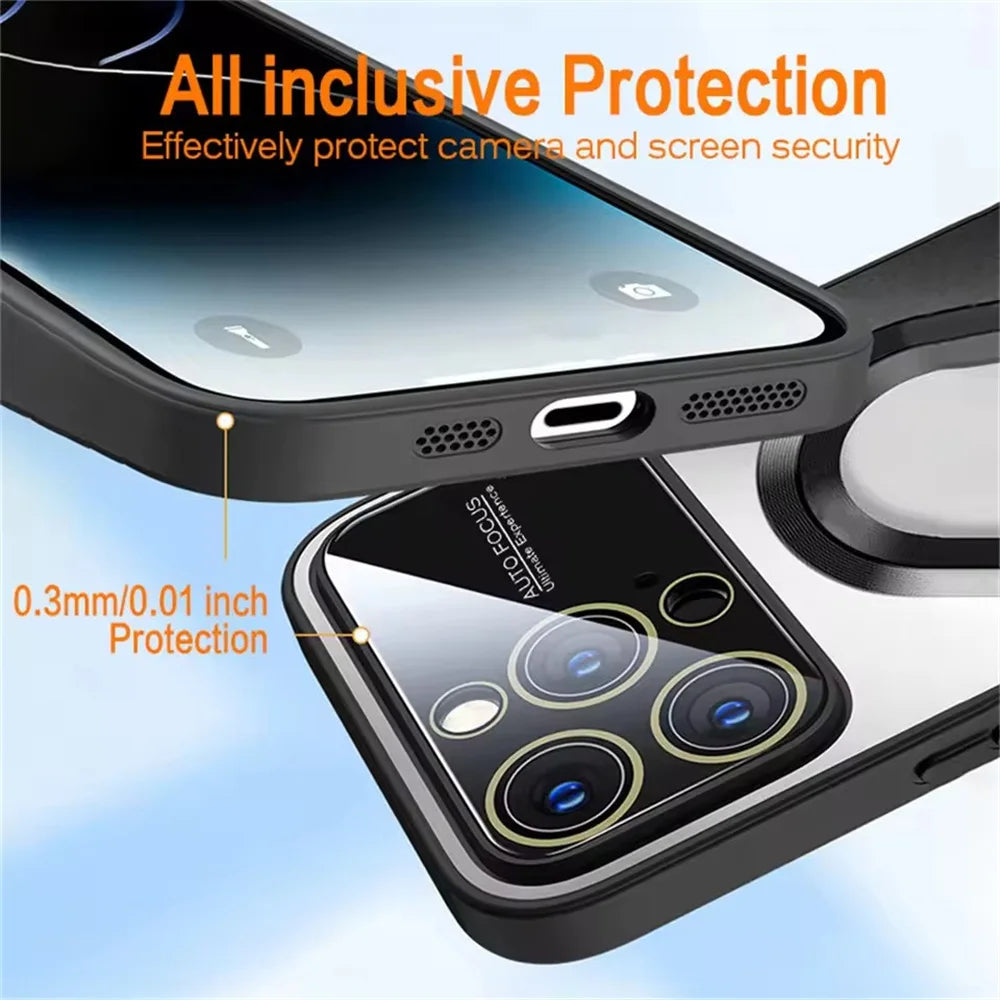 A black phone case with a clear back and camera lens protection.