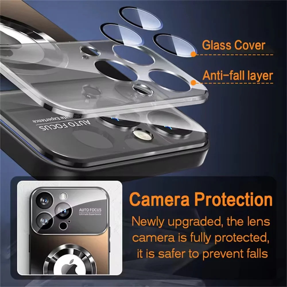 A transparent, multi-layered phone case offering camera protection and an anti-fall layer.