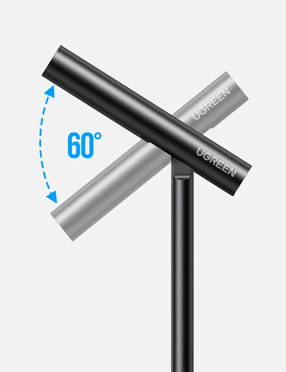 Adjustable microphone stand or boom arm with a 60-degree angle indicator.