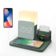 The alarm clock is on display with a phone