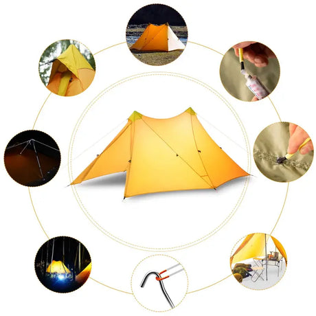 a yellow tent with many different types of tents