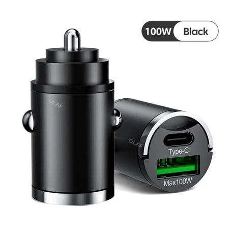 a close up of a car charger with a black charger