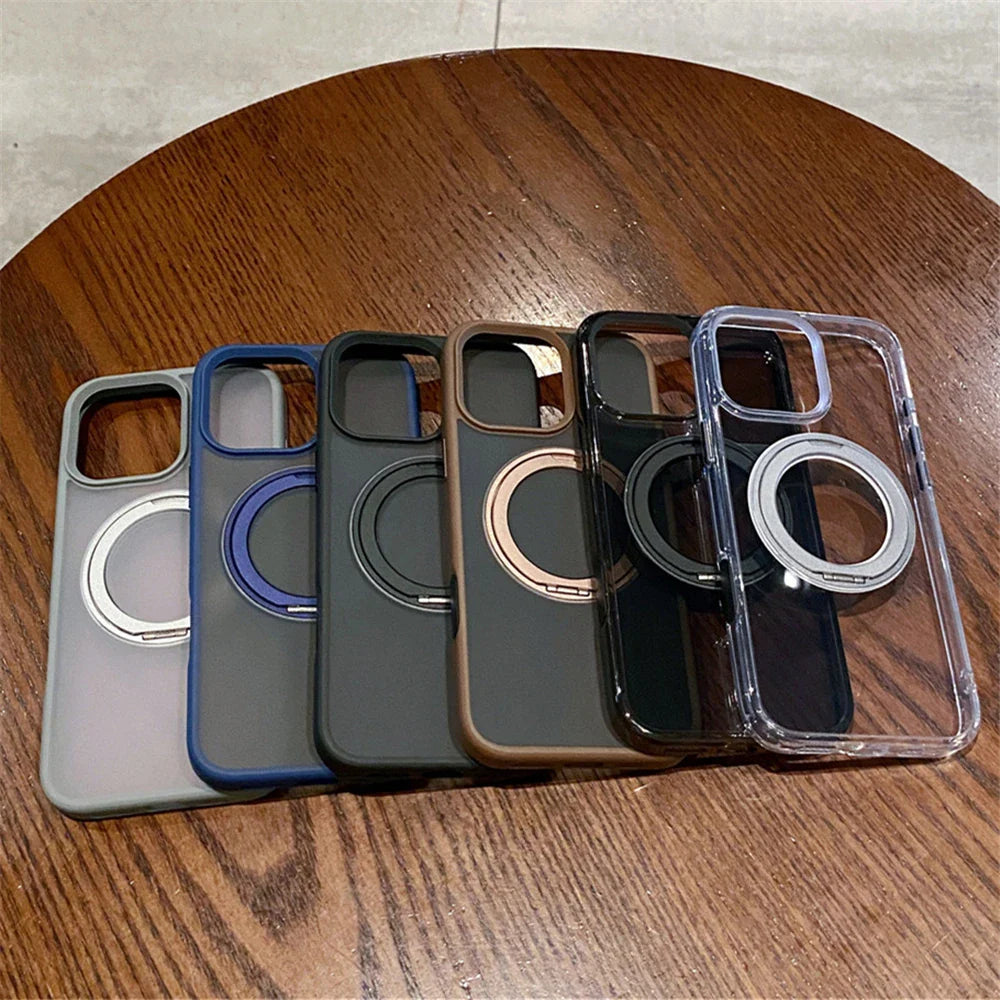 Assorted phone cases with magnetic rings.