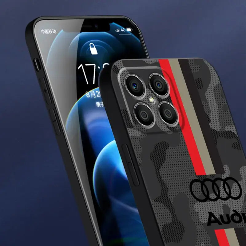 The audi logo on the back of an iphone case