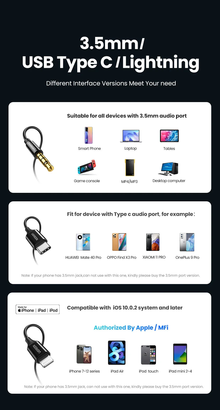 Audio adapter compatibility guide.