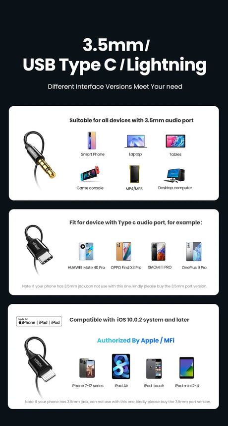 Audio adapter compatibility guide.