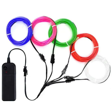 a set of neon colored leds and a remote control