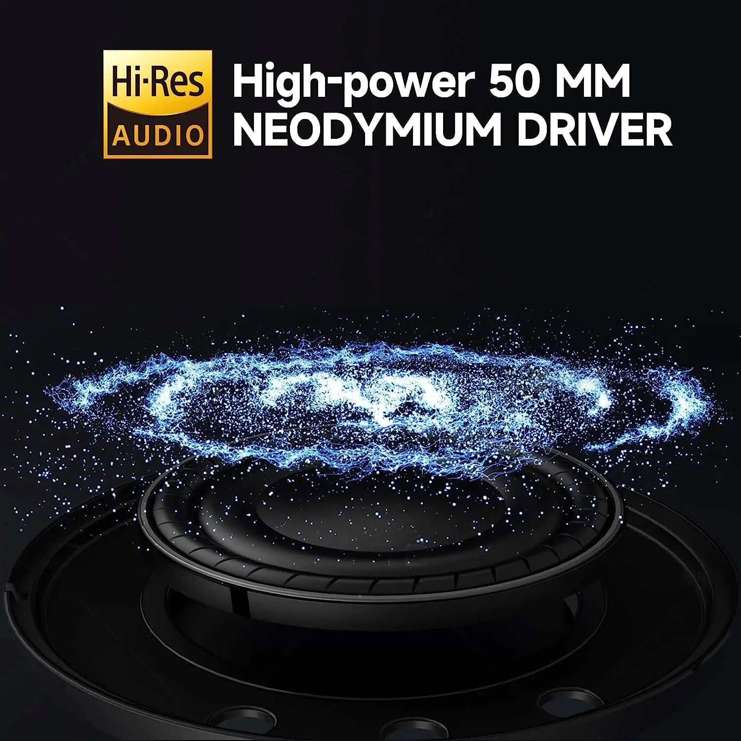 Audio speaker driver with a glowing blue energy field above it.