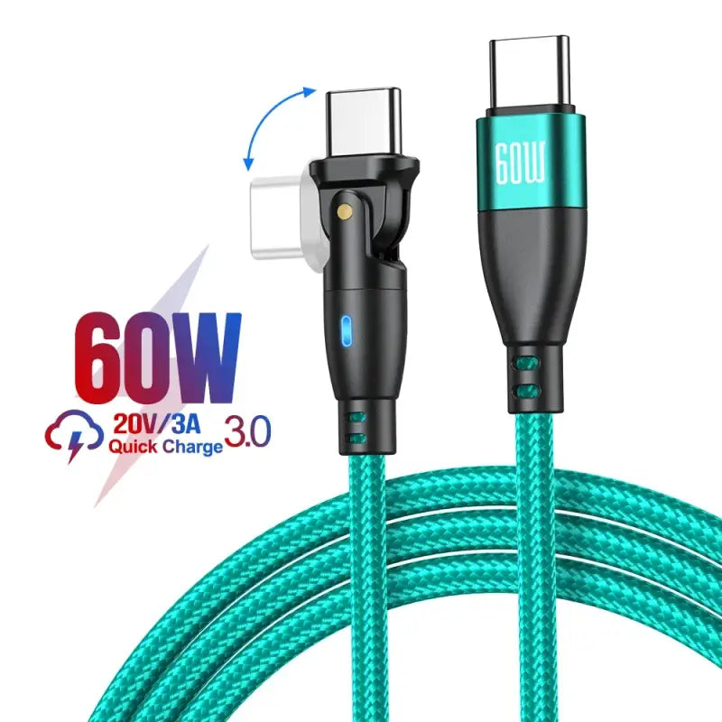 anker usb cable with a green braid and a white background