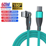 a green braided usb cable with a black and white logo