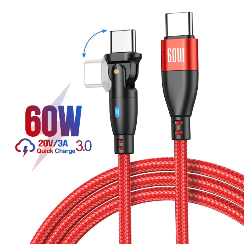 anker usb cable with a red braid and a white background