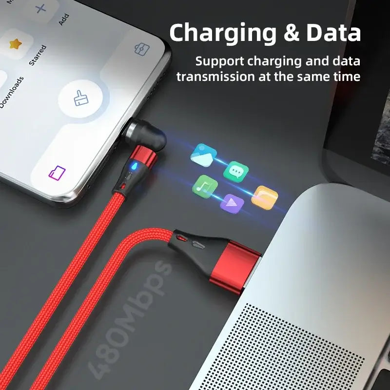 a charging device with a red cable attached to it