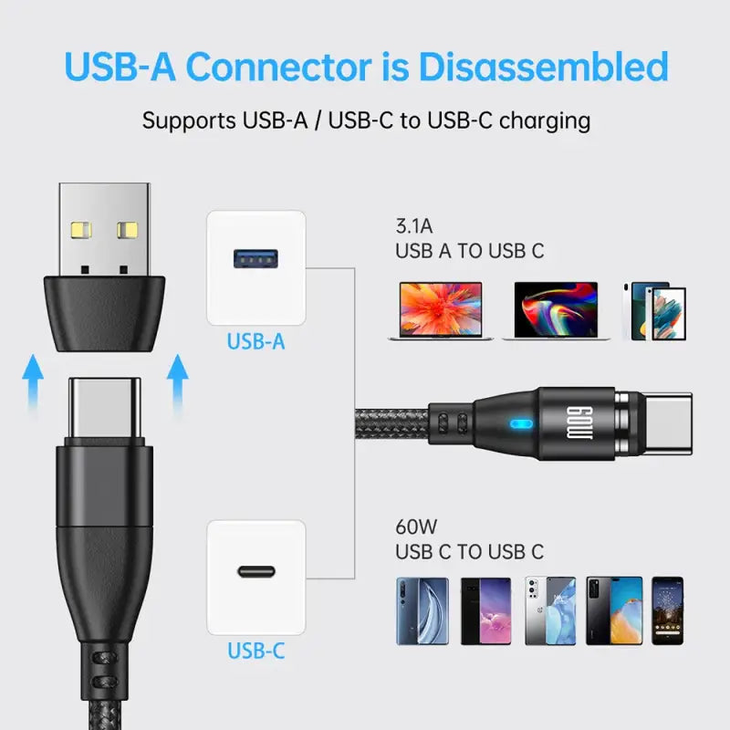 usb - a connector is disassembled and supports usb - a / usb - c to usb - c charging