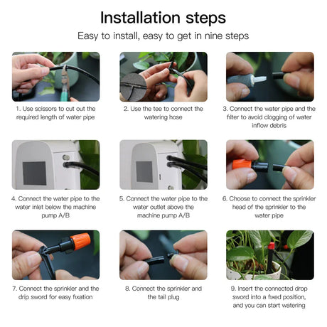 Automated plant watering system installation guide.