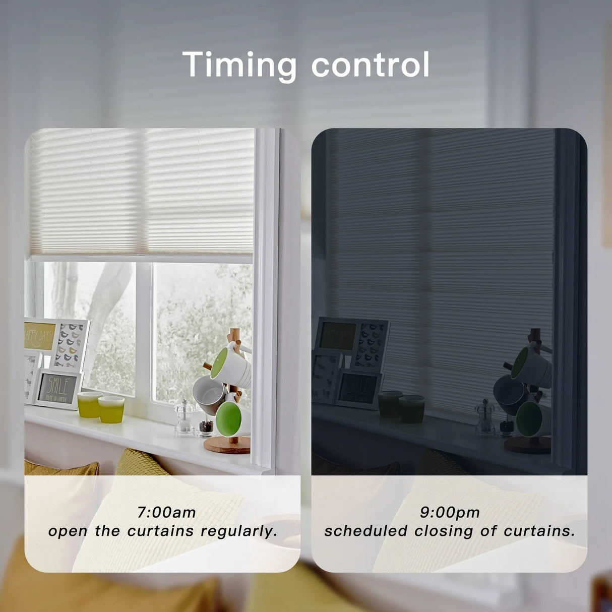 Automated window blinds.