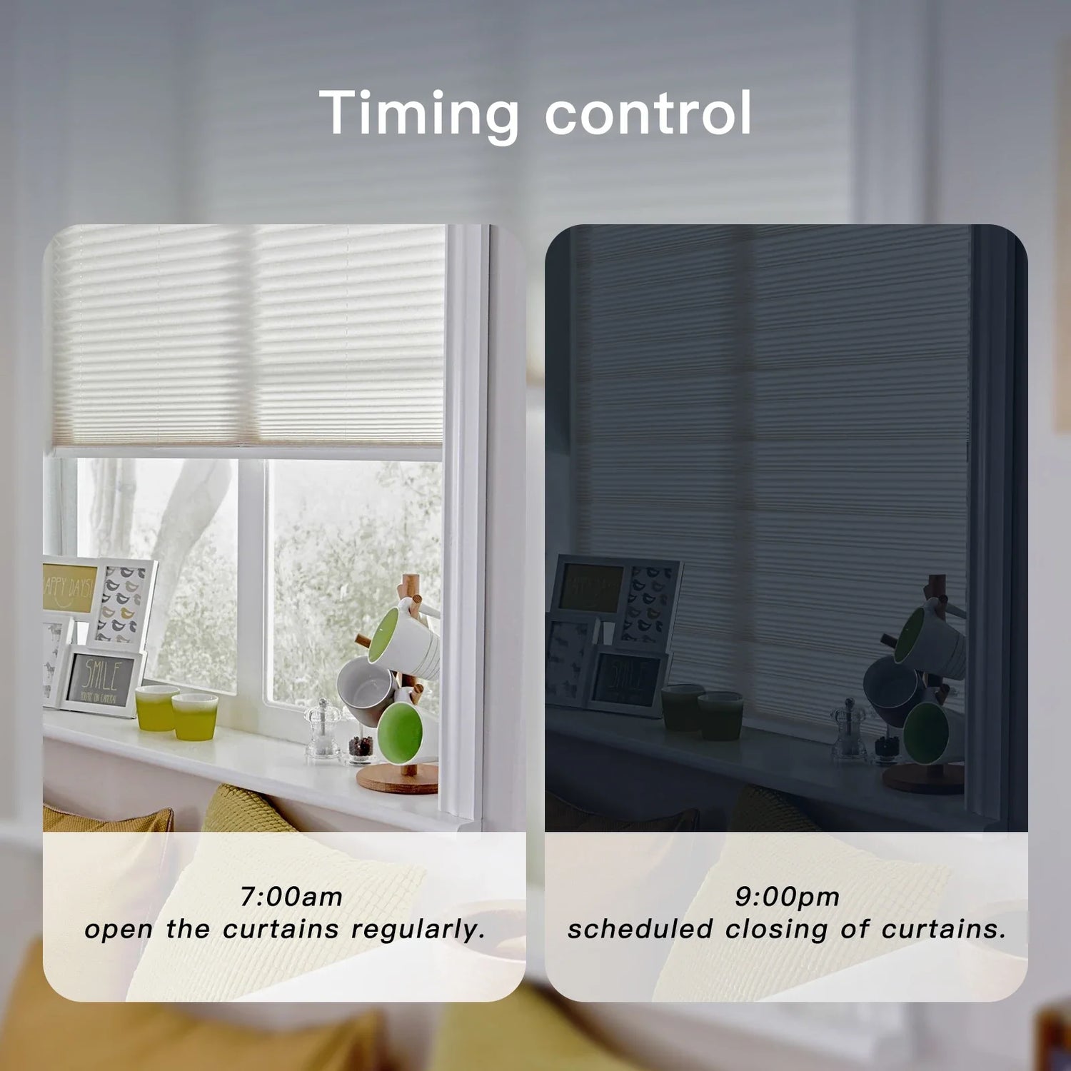 Automated window blinds.