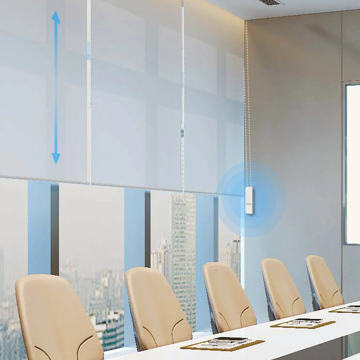 Automated window blinds.