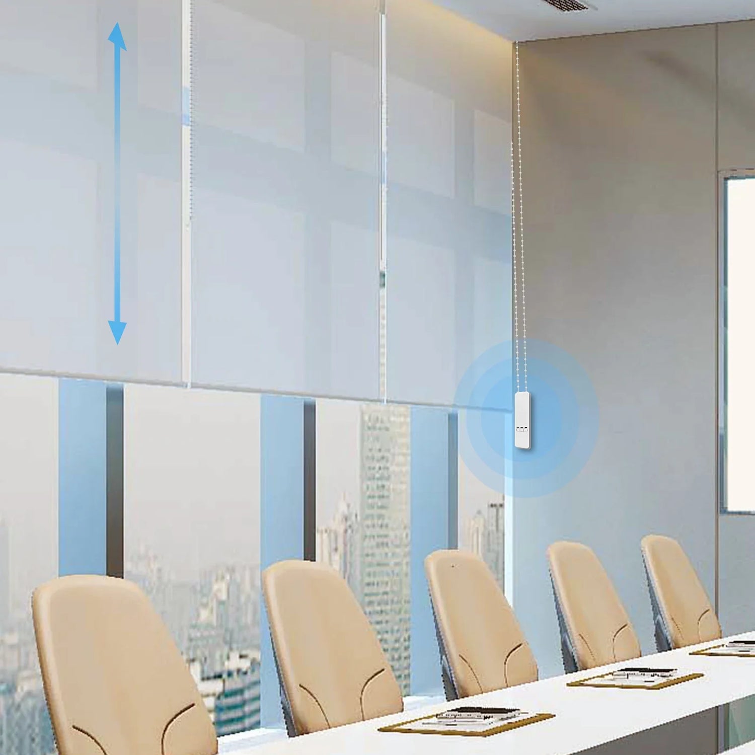 Automated window blinds.