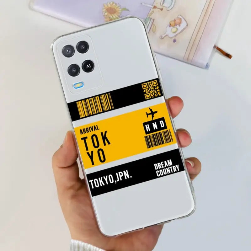 a person holding a phone case with a barcode barcode