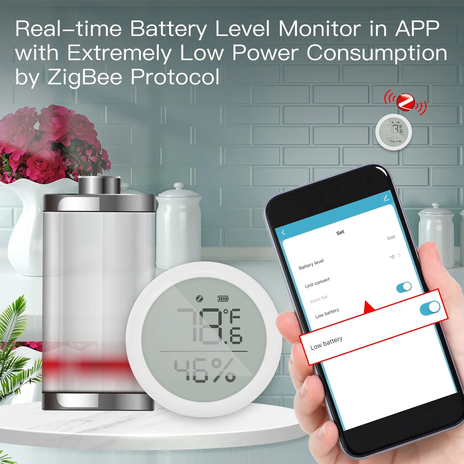 Battery level monitor with ZigBee protocol.