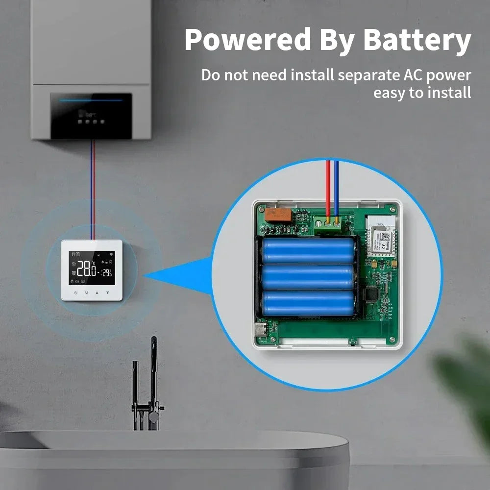 Battery-powered thermostat.