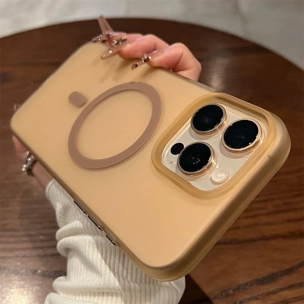 Beige iPhone case with MagSafe ring.