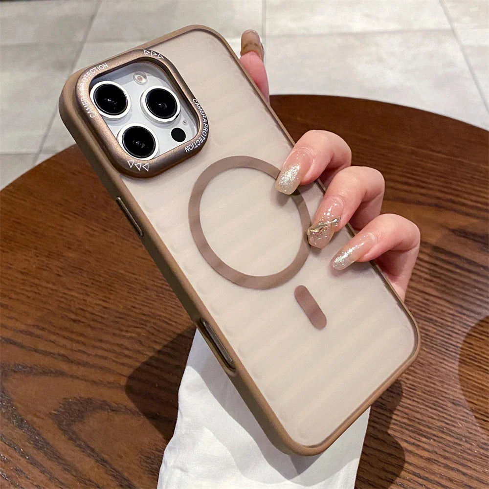 Beige iPhone case with MagSafe circle.