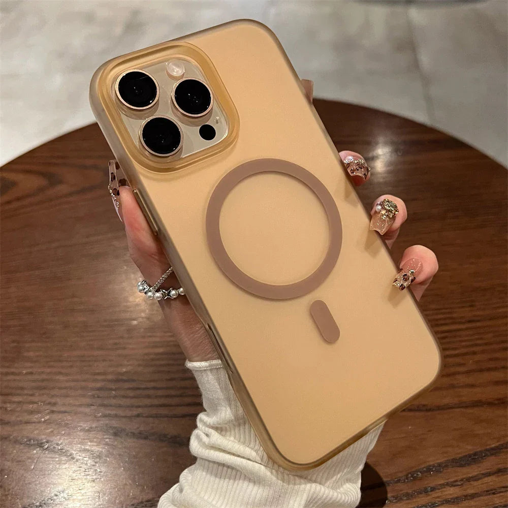 Beige phone case with MagSafe ring.