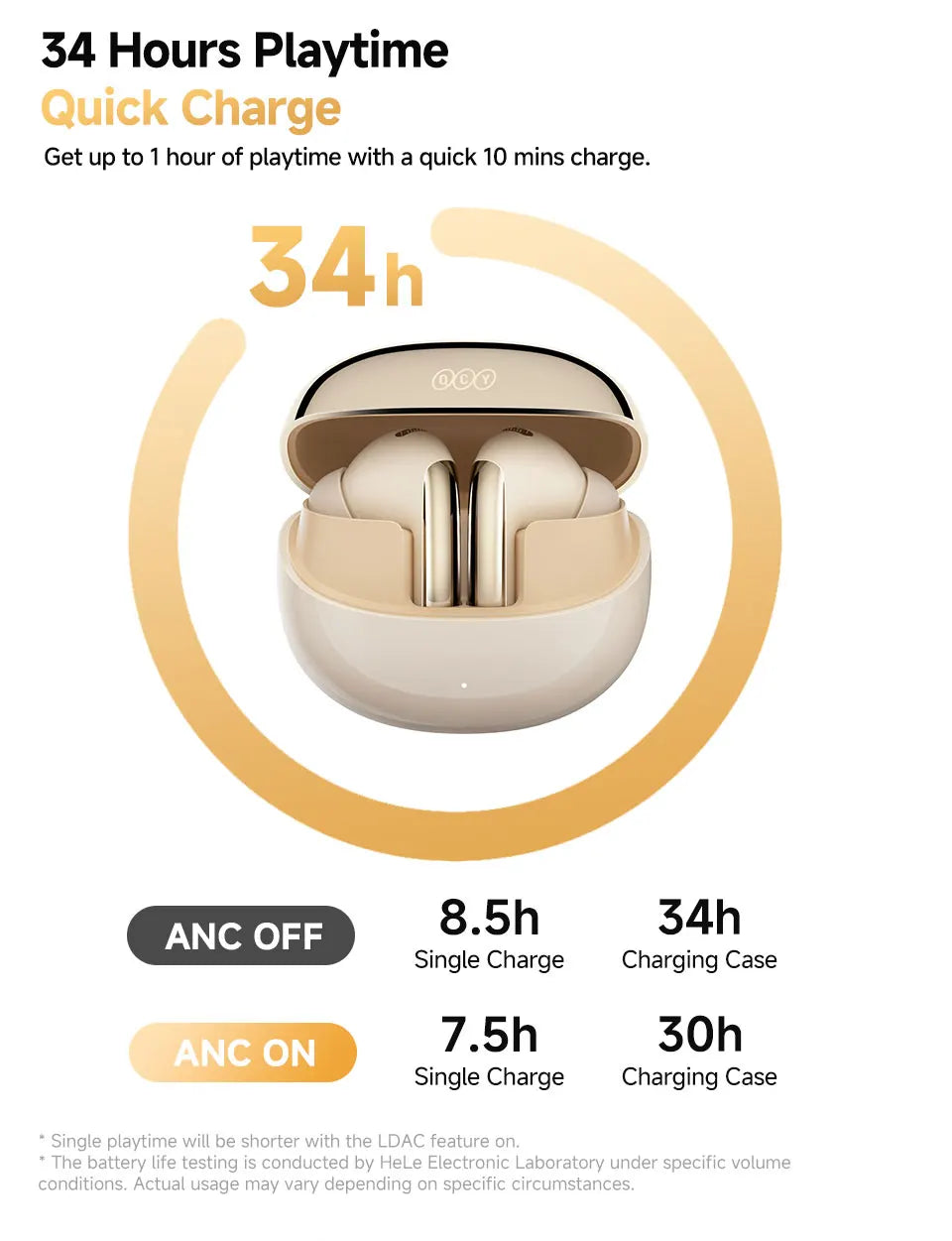 Beige wireless earbuds in charging case.
