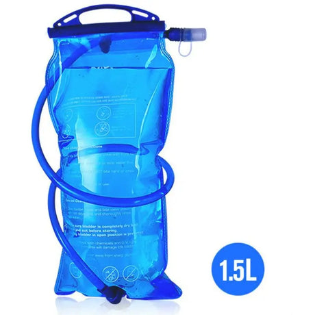 a close up of a blue water bag with a hose attached to it