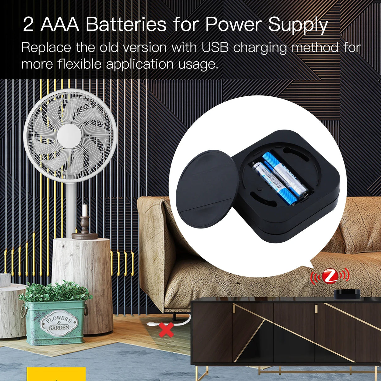 Black battery compartment with two AAA batteries.