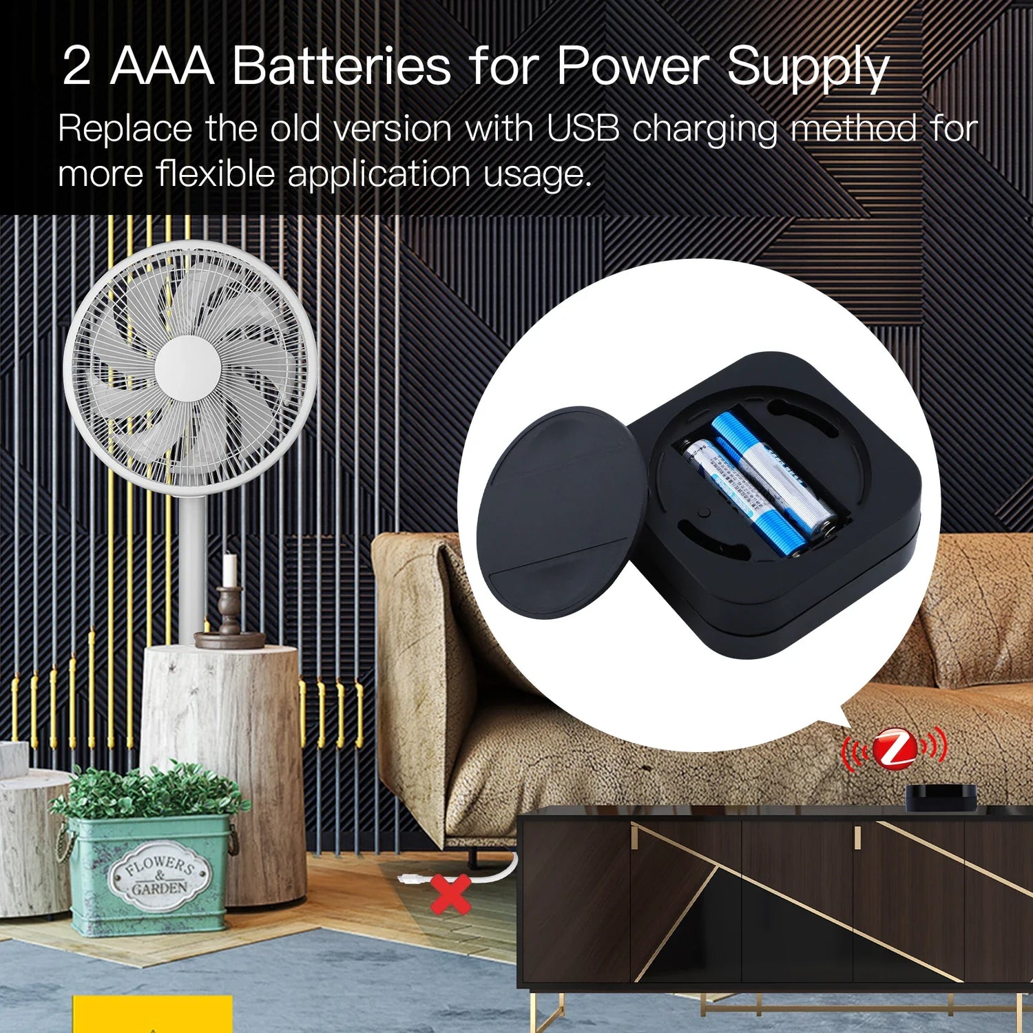 Black battery compartment with two AAA batteries.