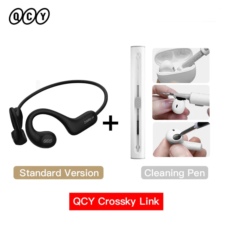Black bone conduction headphones and cleaning pen.