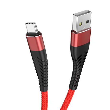 a close up of a red and black cable connected to a phone