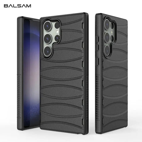 the back of a black case with a black phone