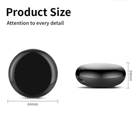 Black, circular smart device.