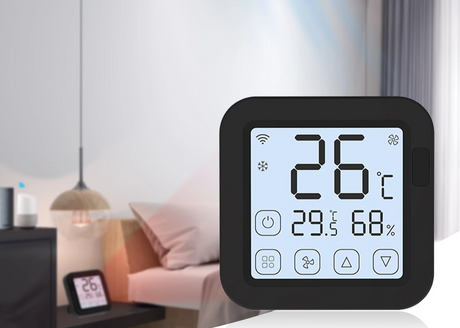 Black digital thermostat.