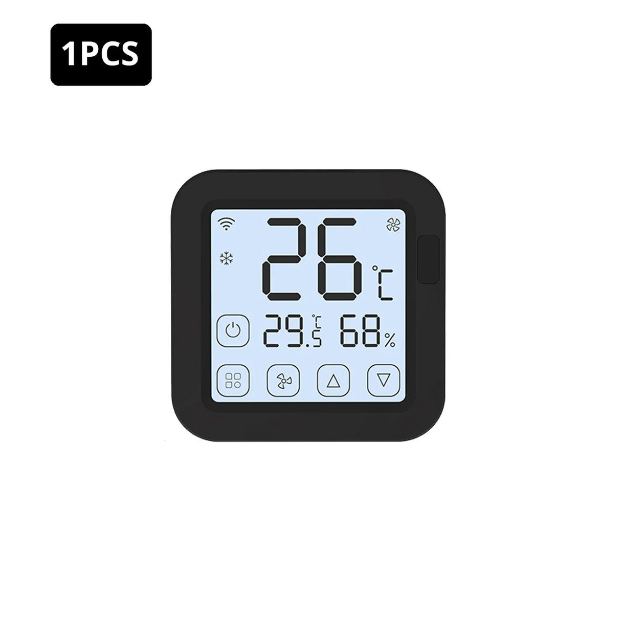 Black digital thermostat.