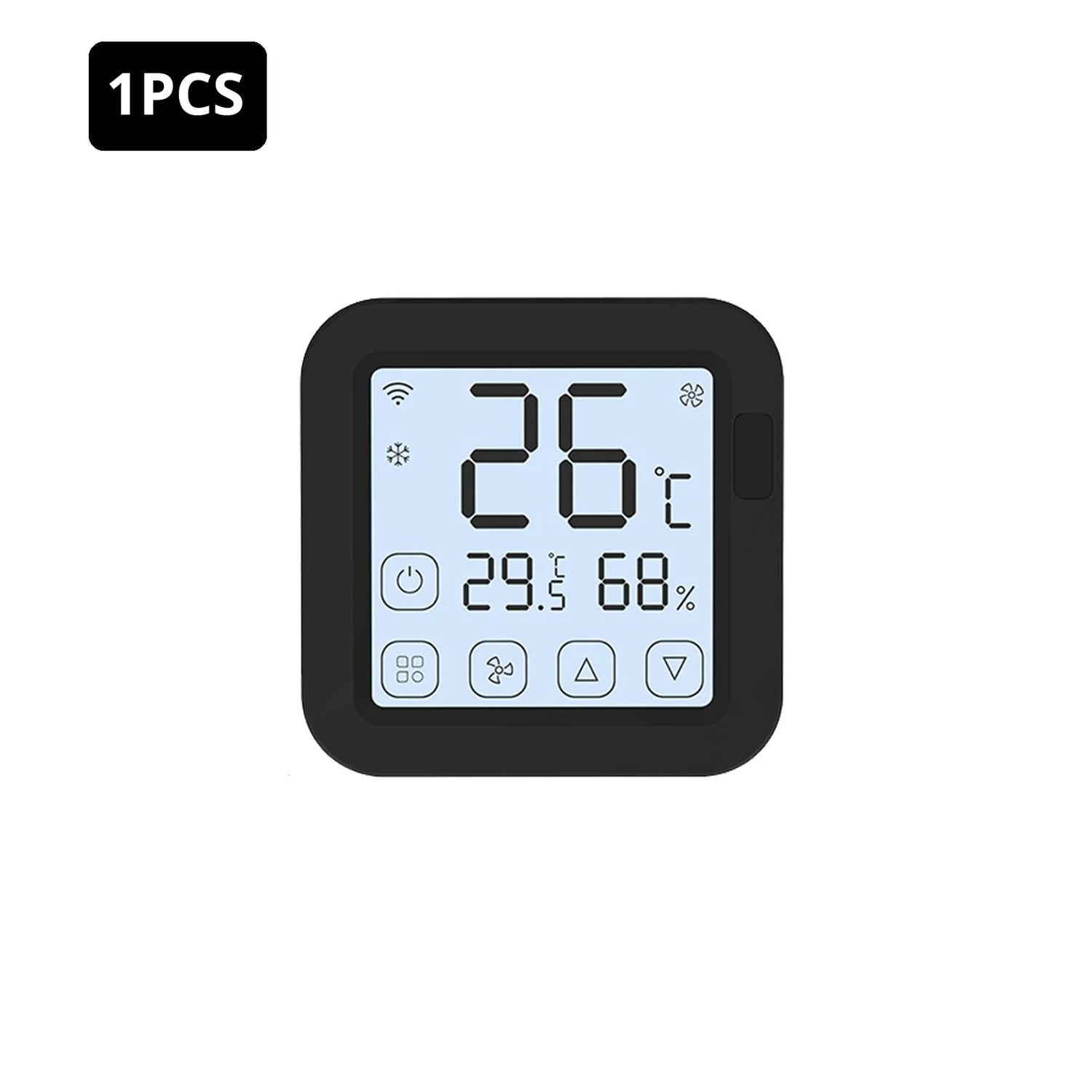 Black digital thermostat.
