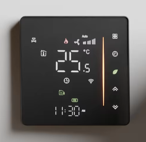 Black digital thermostat.