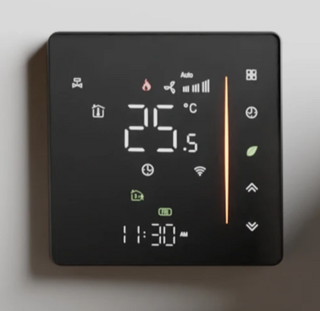 Black digital thermostat.