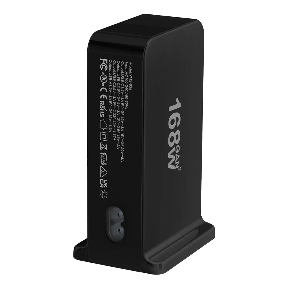 Black electronic device with ’168N’ printed on its side, likely a network adapter or modem.