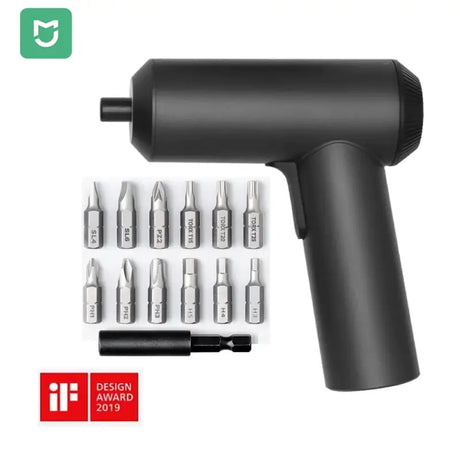 a black hair dryer with a set of tools